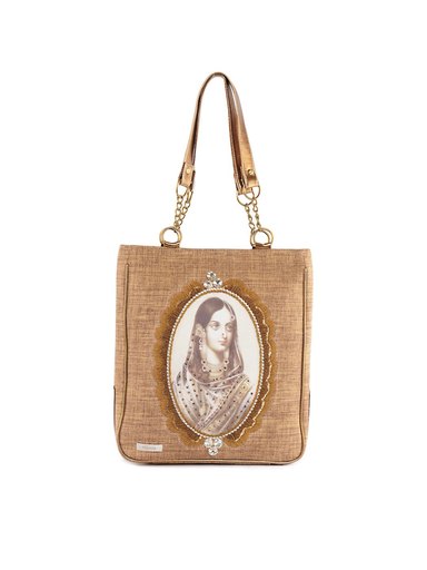 Murcia Women Shimery Jute Tote Brown Handbag